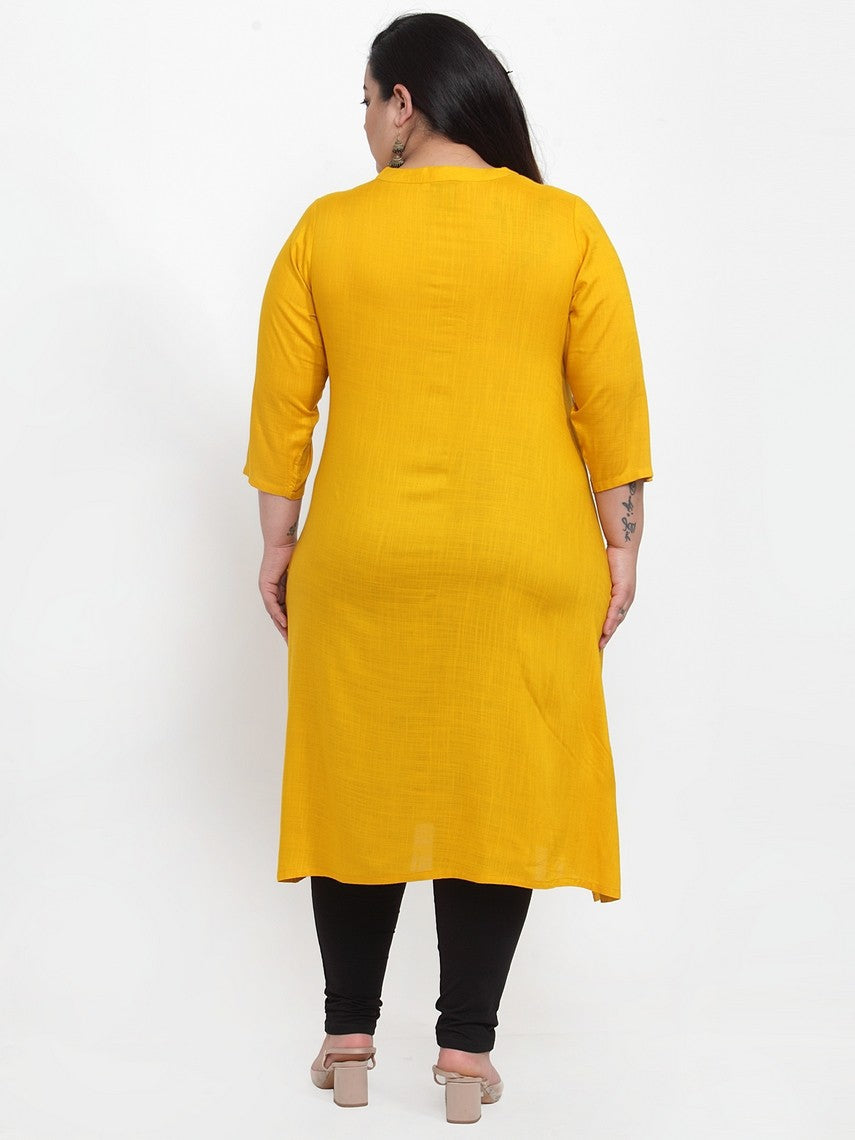 plusS Women Yellow Yoke Design Straight Kurta