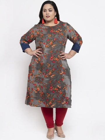 Orange Floral Printed Kurta