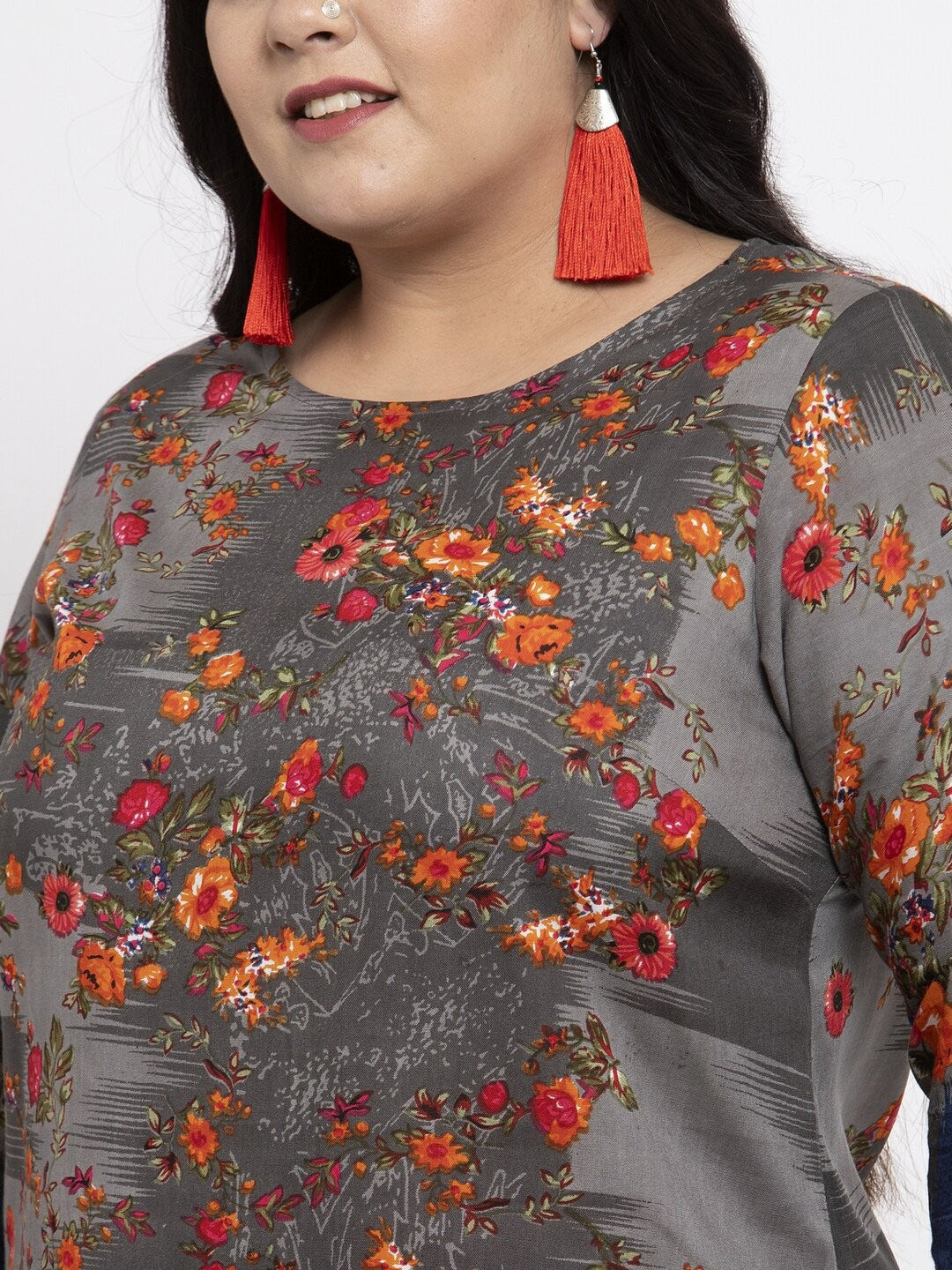 Orange Floral Printed Kurta