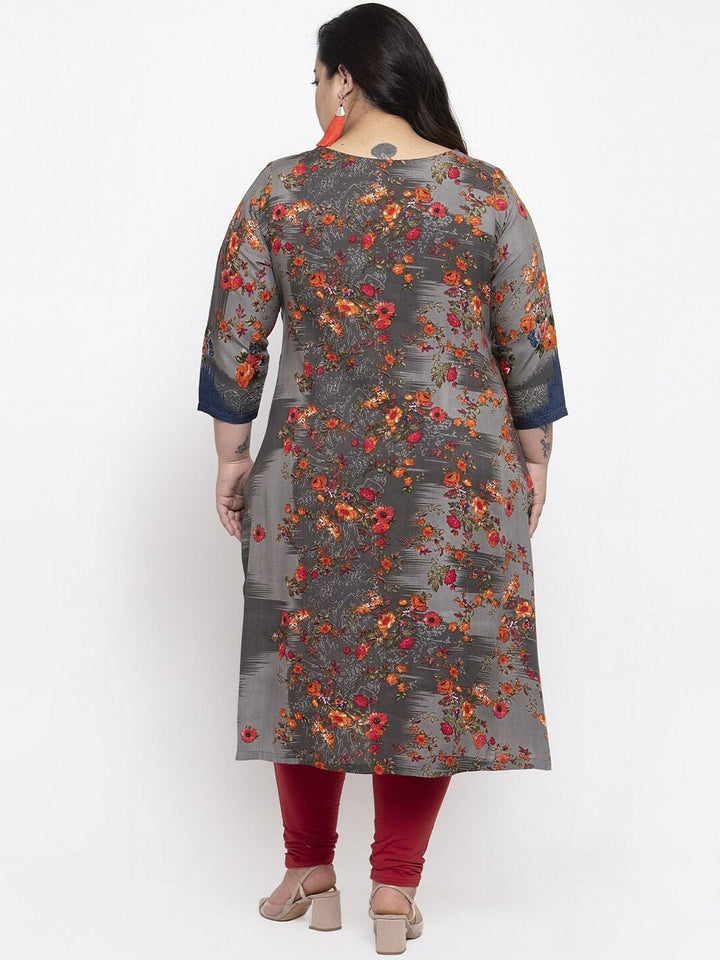 Orange Floral Printed Kurta