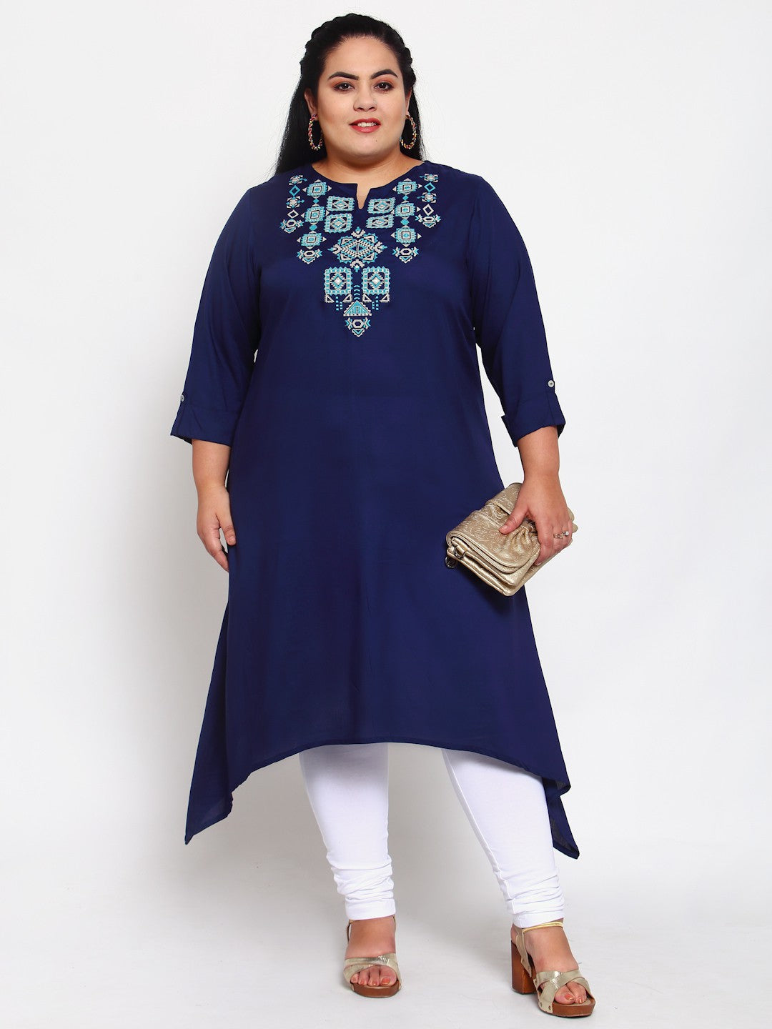 Navy Blue Embroidered Thread Work Kurta