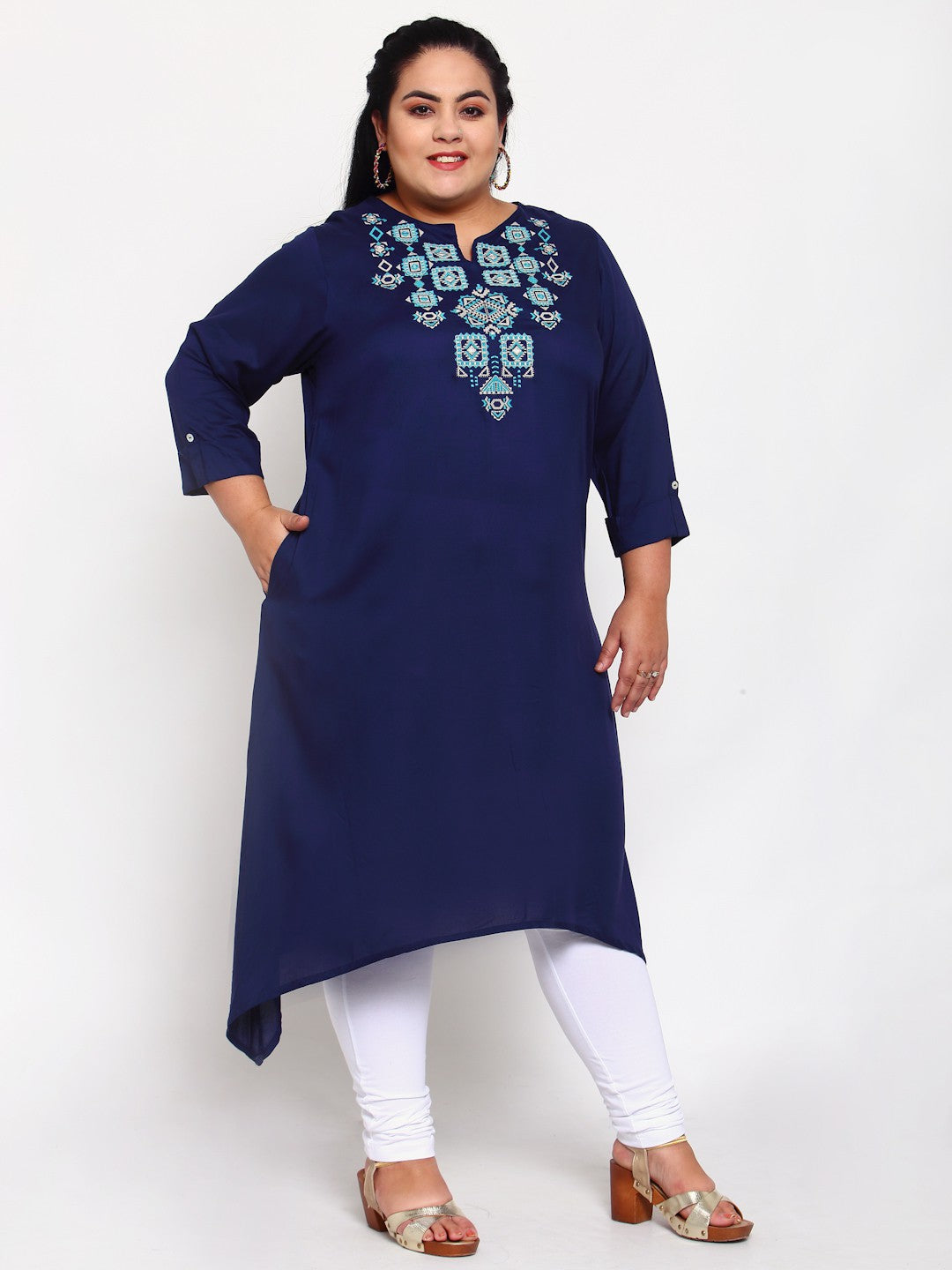 Navy Blue Embroidered Thread Work Kurta