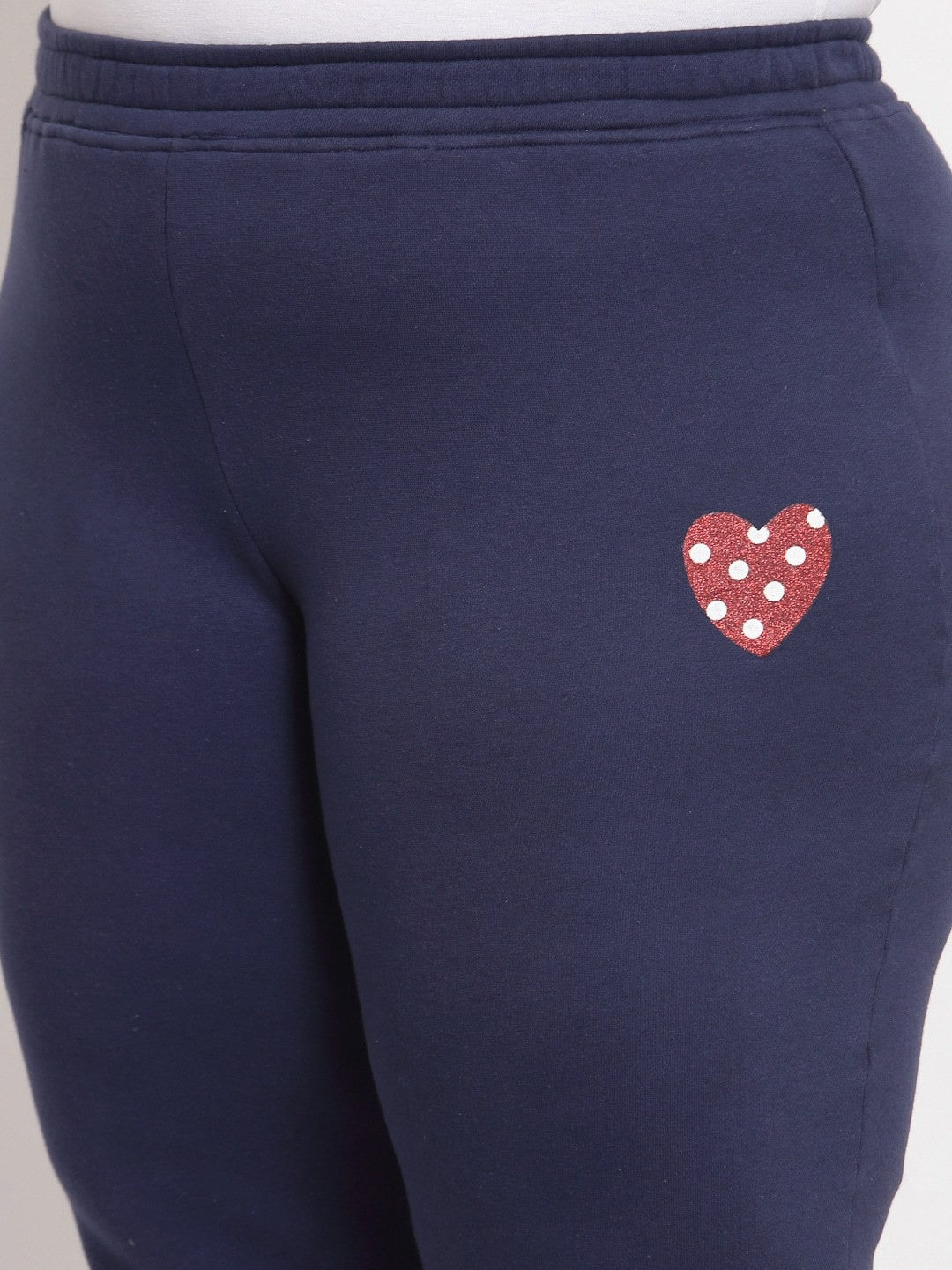plusS Women Plus Size Navy Blue Solid Cotton Slim-Fit Track Pants