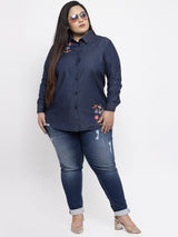 plusS Women Blue Self Design Casual Shirt