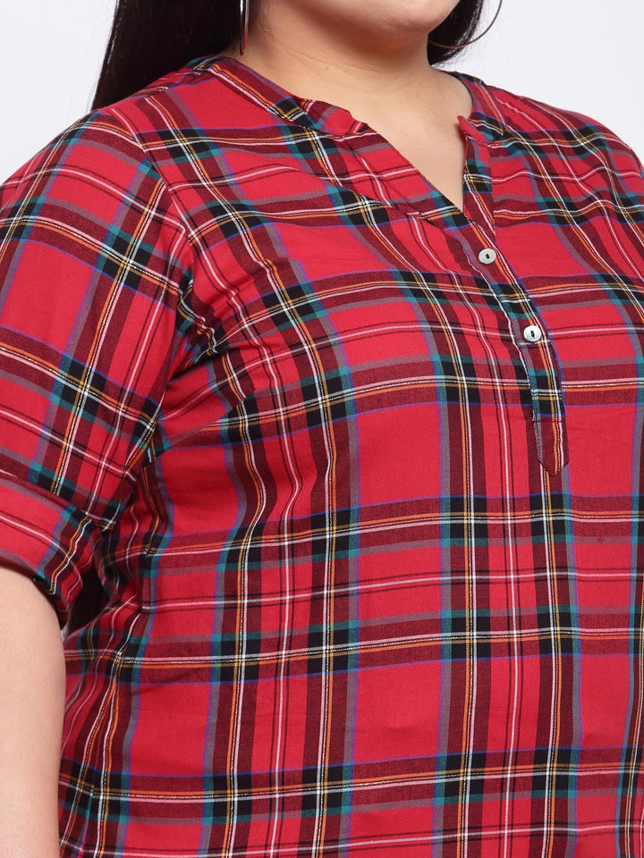 plusS Red  Blue Checked Shirt Style Top