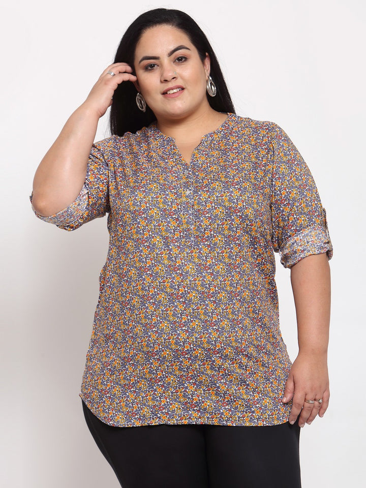 plusS Multicoloured Floral Shirt Style Top