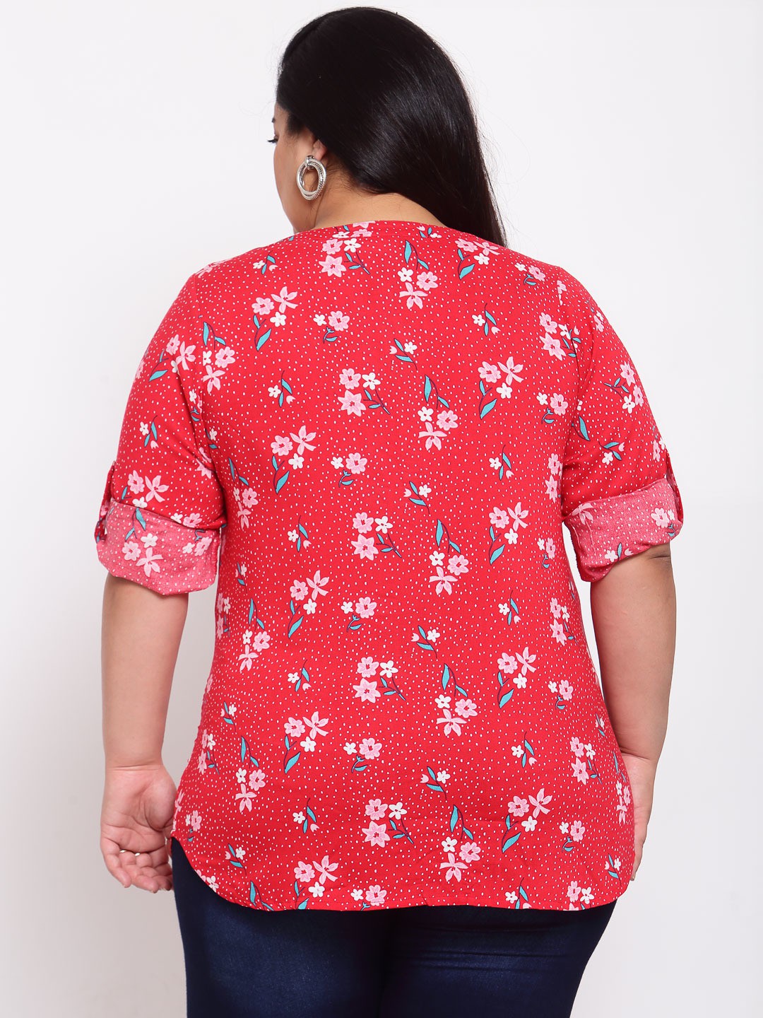 plusS Red Floral Shirt Style Top