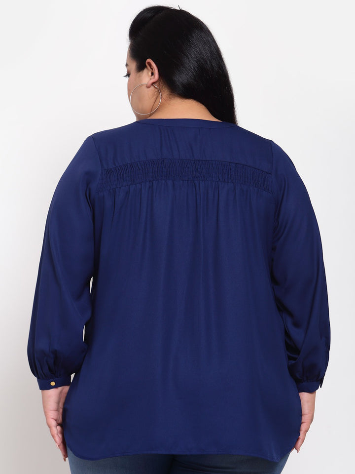 plusS Blue Mandarin Collar Shirt Style Top