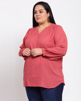 plusS Women Pink Mandarin Collar Shirt Style Top