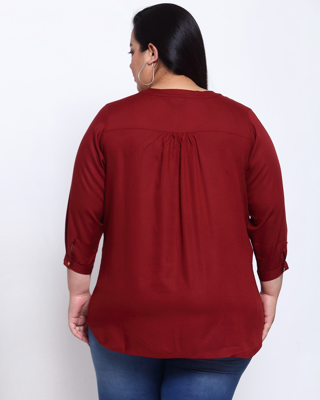 plusS Maroon Tie-Up Neck Regular Top