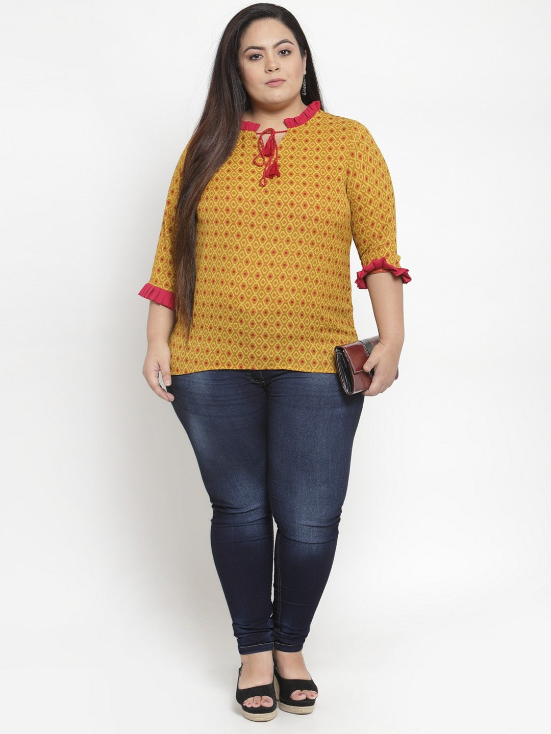 plusS Women Mustard Yellow Printed Top