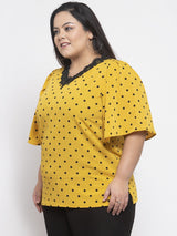 plusS Women Yellow Polka Dot Printed Top