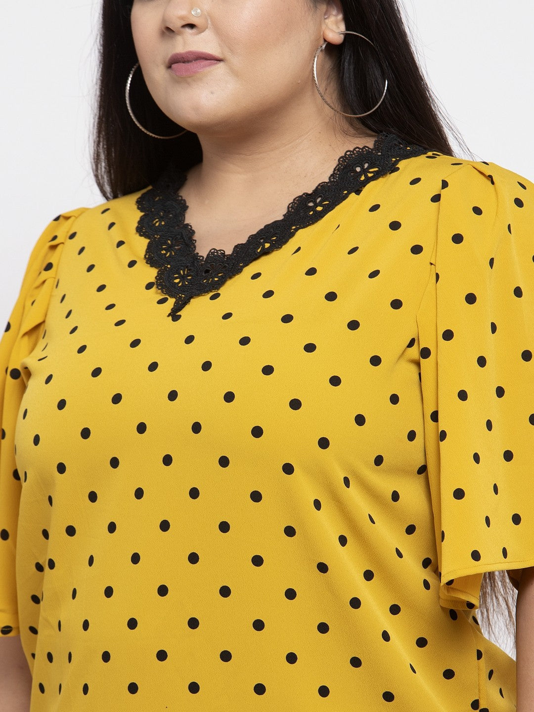 plusS Women Yellow Polka Dot Printed Top