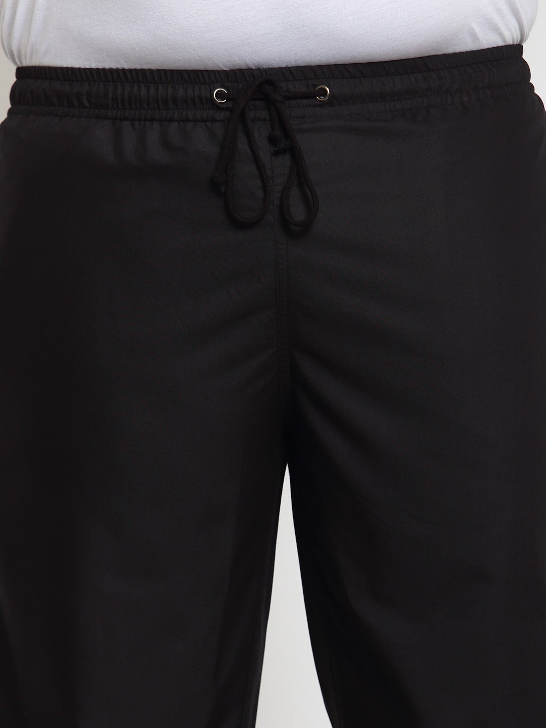 plusS Men Black Solid Straight Fit Cotton Track Pant