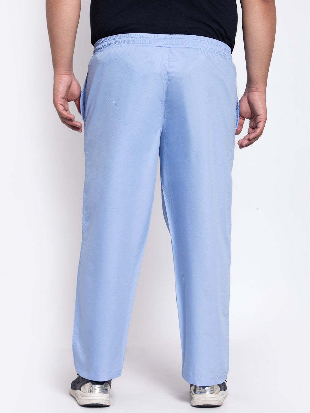 plusS Men Blue Solid Straight-Fit Cotton Track Pants