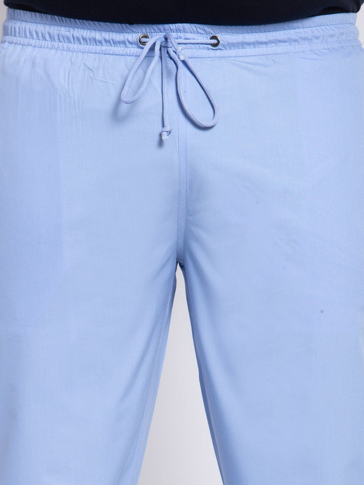 plusS Men Blue Solid Straight-Fit Cotton Track Pants