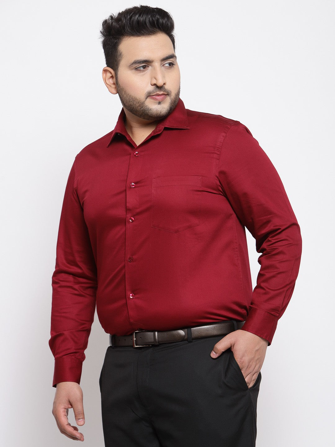 plusS Men Plus Size Maroon Regular Fit Solid Formal Shirt