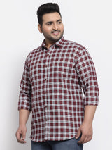 plusS Men Maroon Gingham Checked Casual Shirt