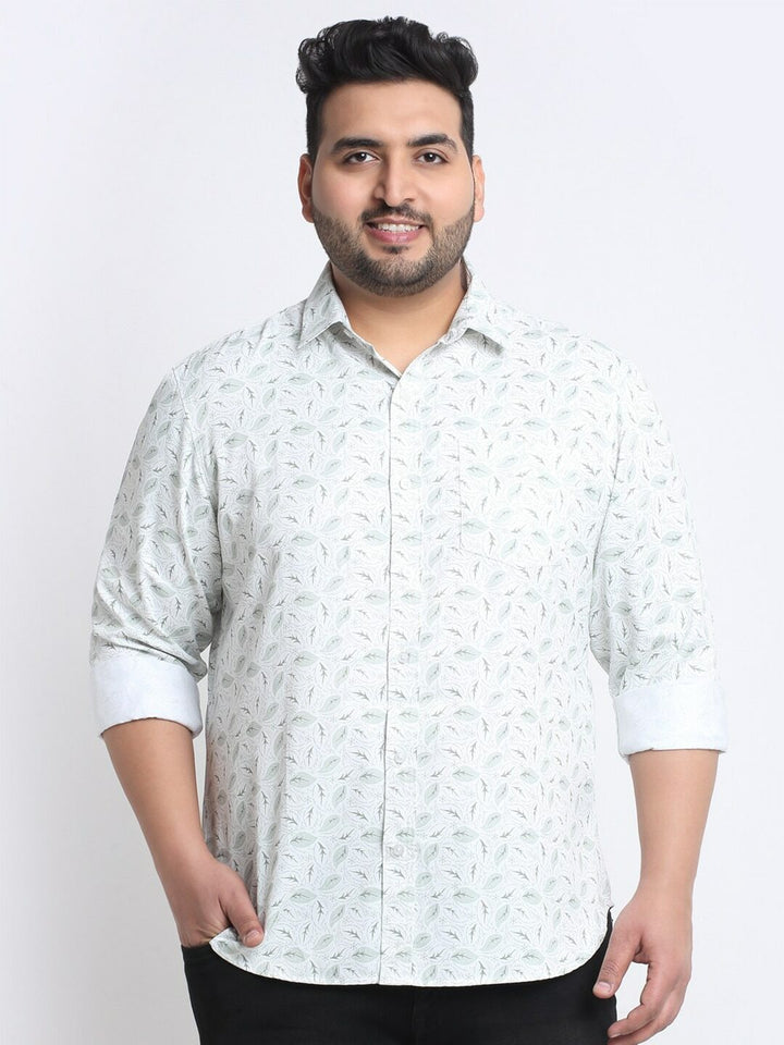 plusS Men Plus Size Floral Printed Cotton Casual Shirt