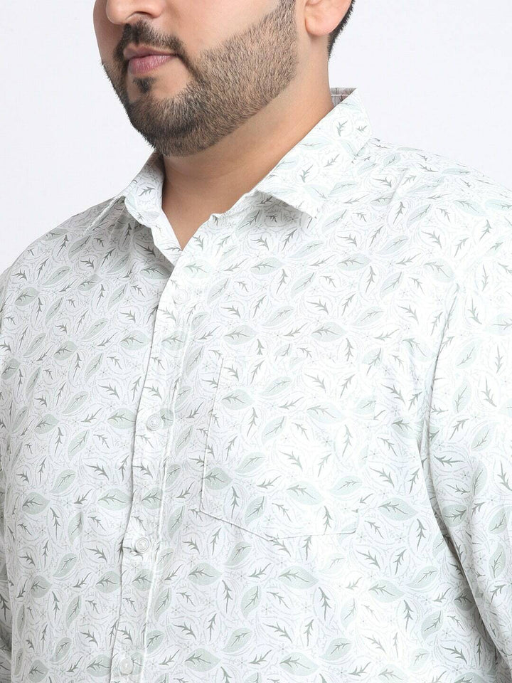 plusS Men Plus Size Floral Printed Cotton Casual Shirt