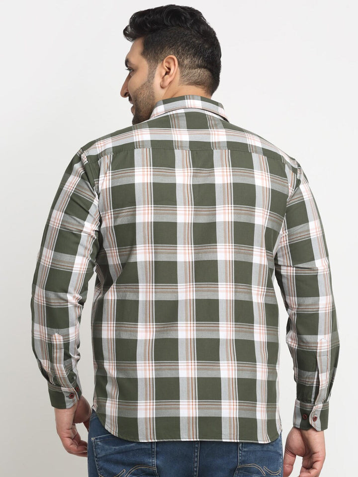 plusS Tartan Checked Spread Collar Opaque Casual Cotton Shirt