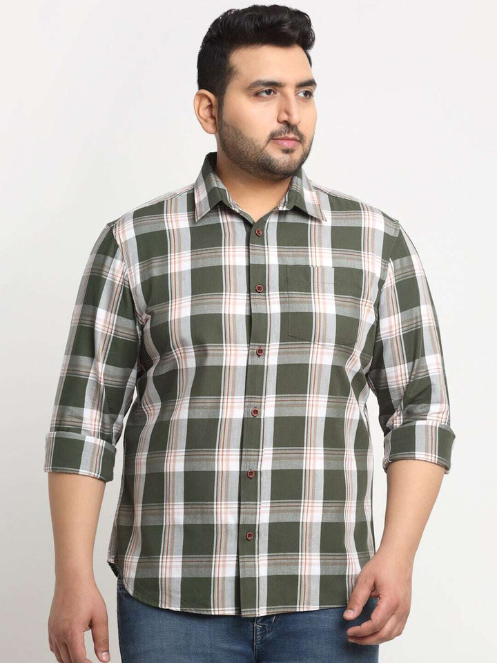 plusS Tartan Checked Spread Collar Opaque Casual Cotton Shirt