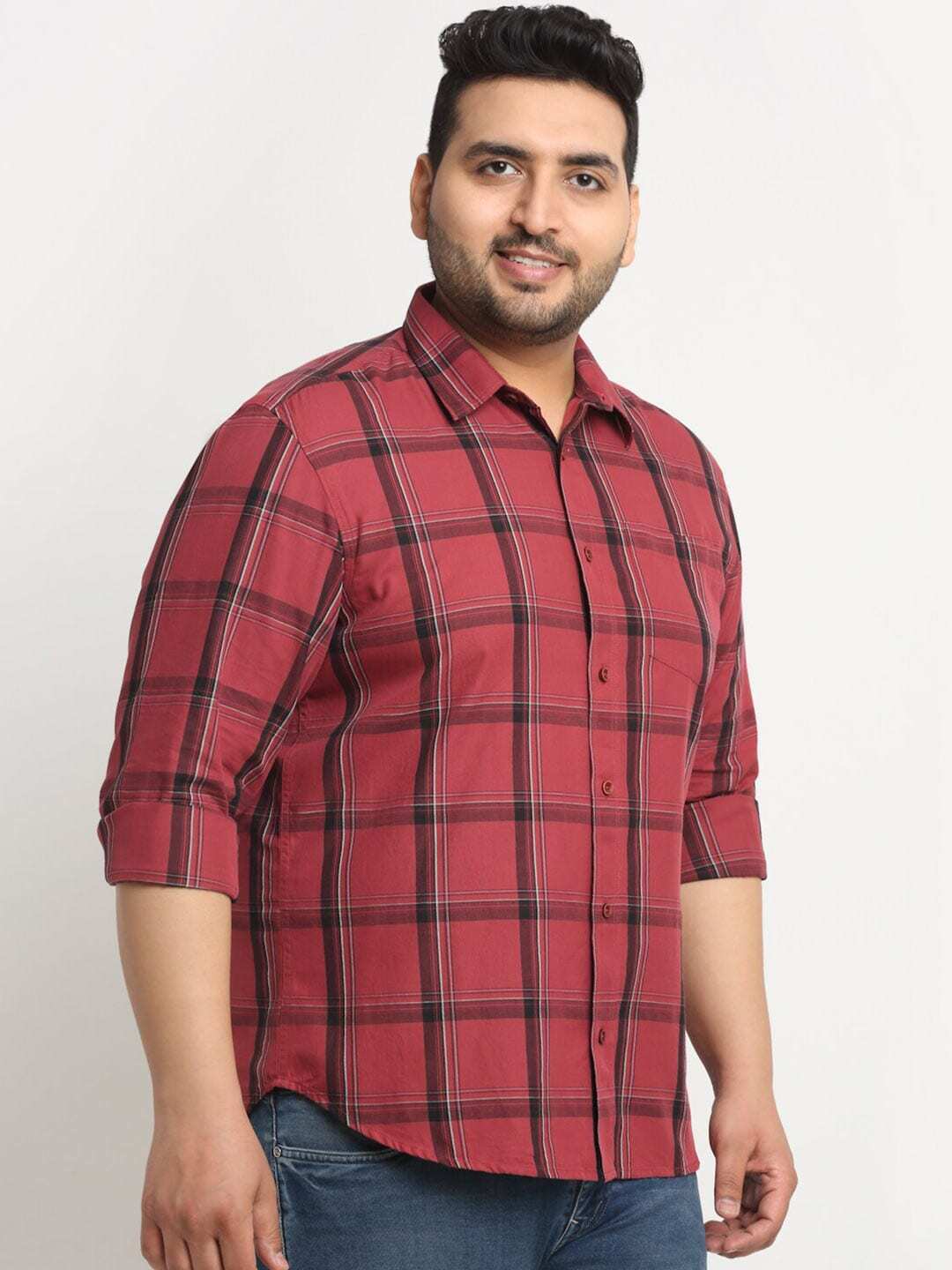 plusS Men Windowpane Checked Casual Shirt