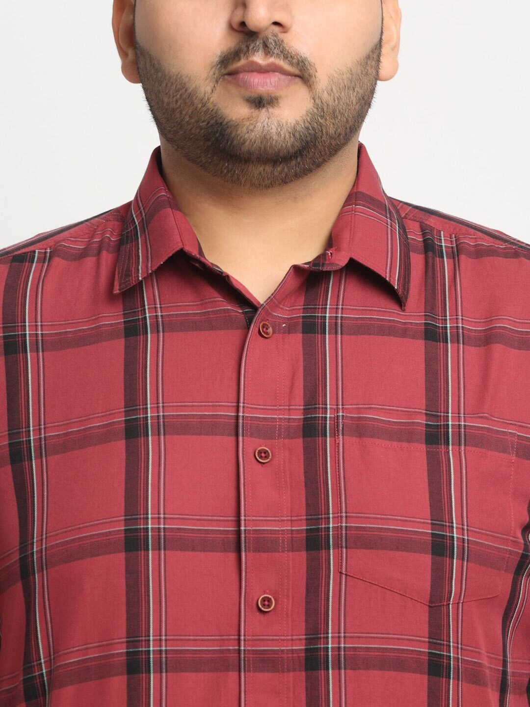 plusS Men Windowpane Checked Casual Shirt