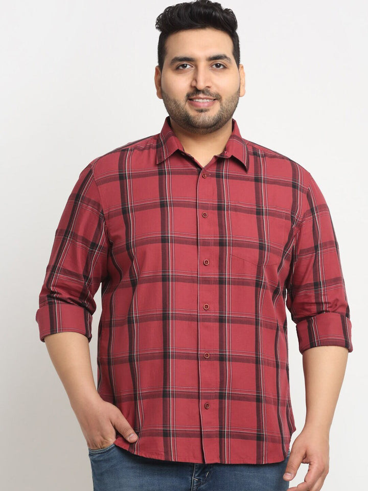 plusS Men Windowpane Checked Casual Shirt