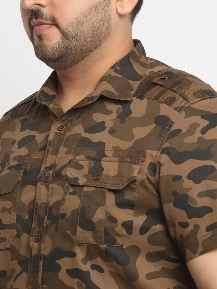 plusS Plus Size Brown Camouflage Printed Opaque Casual Shirt