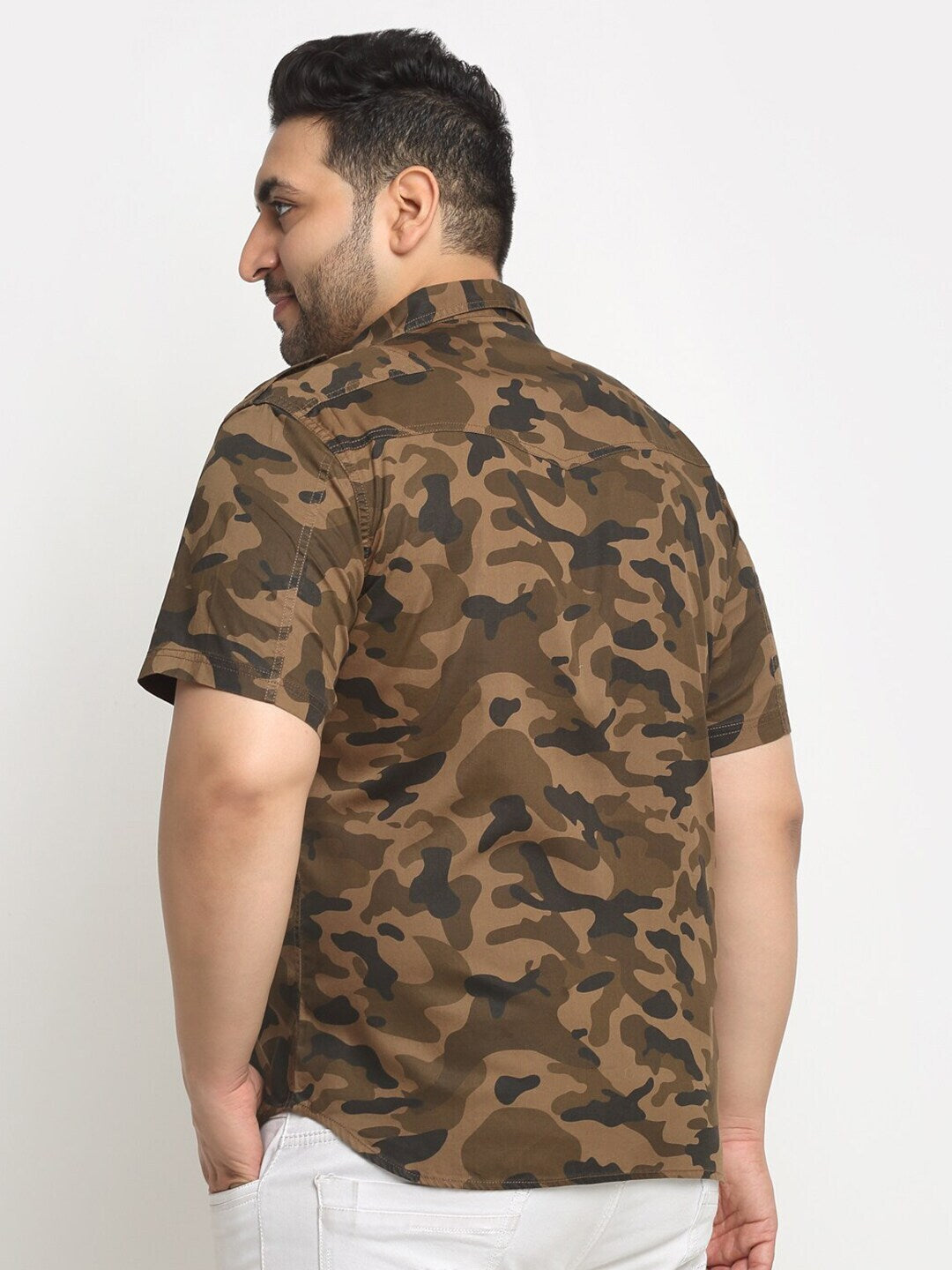 plusS Plus Size Brown Camouflage Printed Opaque Casual Shirt
