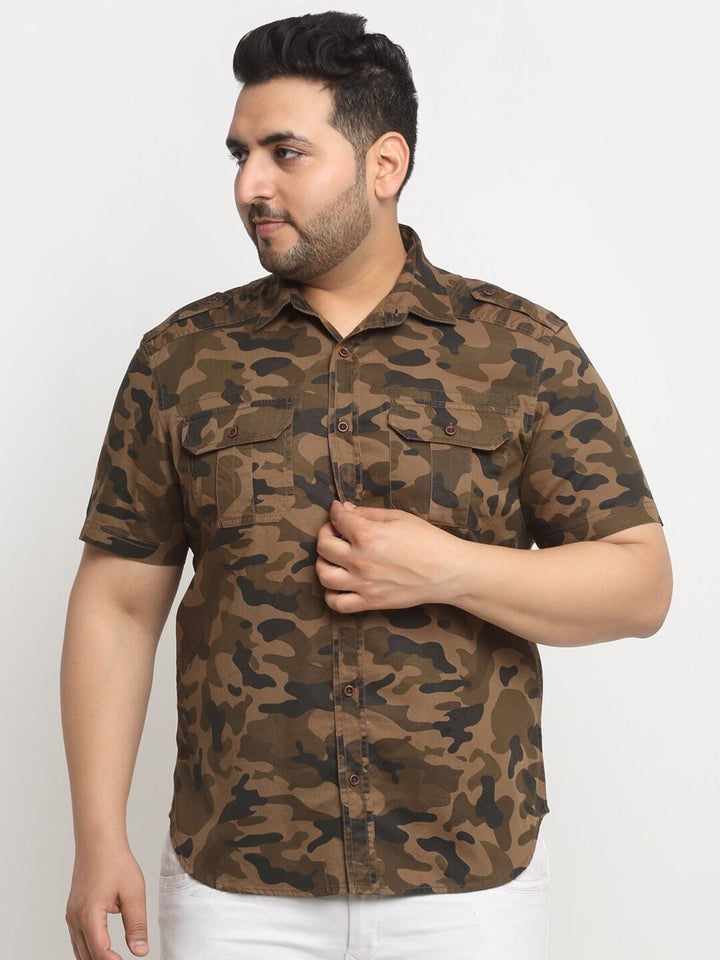 plusS Plus Size Brown Camouflage Printed Opaque Casual Shirt