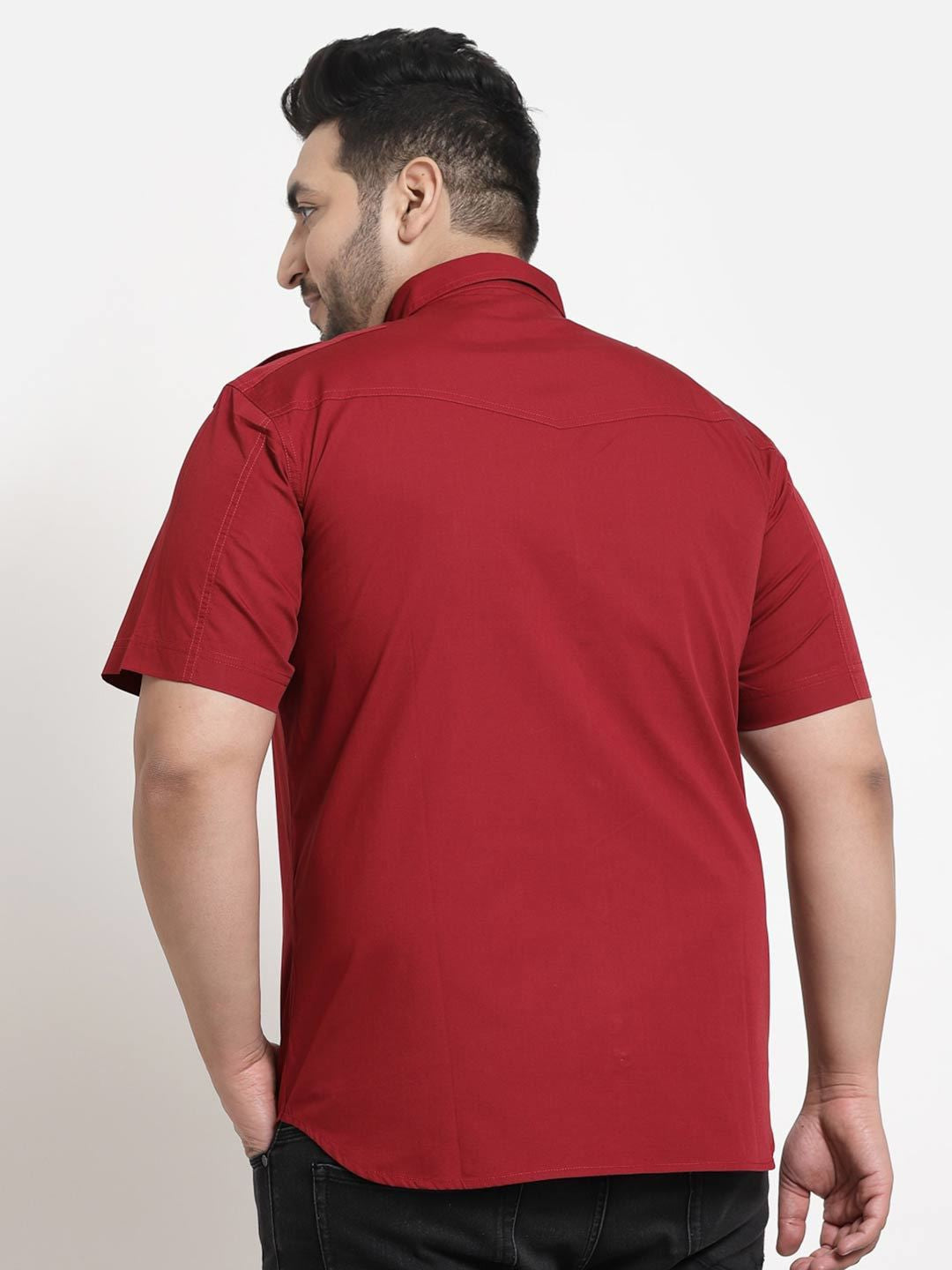 plusS Men Plus Size Maroon Cotton Casual Shirt