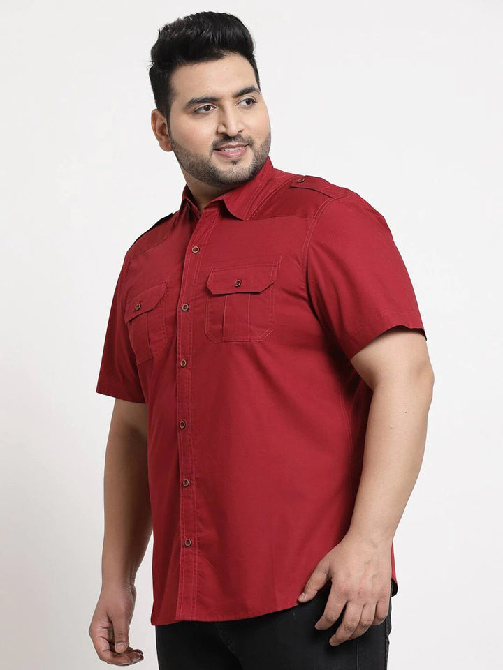 plusS Men Plus Size Maroon Cotton Casual Shirt