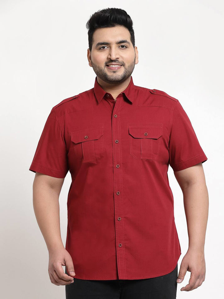 plusS Men Plus Size Maroon Cotton Casual Shirt