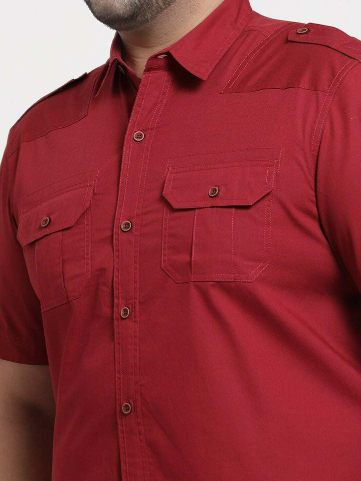 plusS Men Plus Size Maroon Cotton Casual Shirt