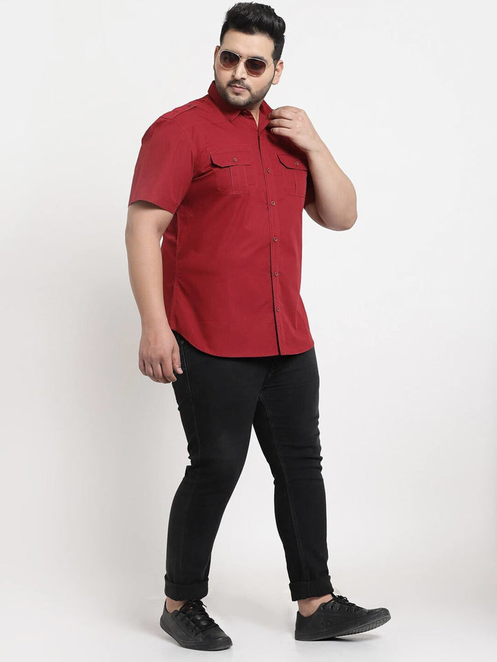 plusS Men Plus Size Maroon Cotton Casual Shirt