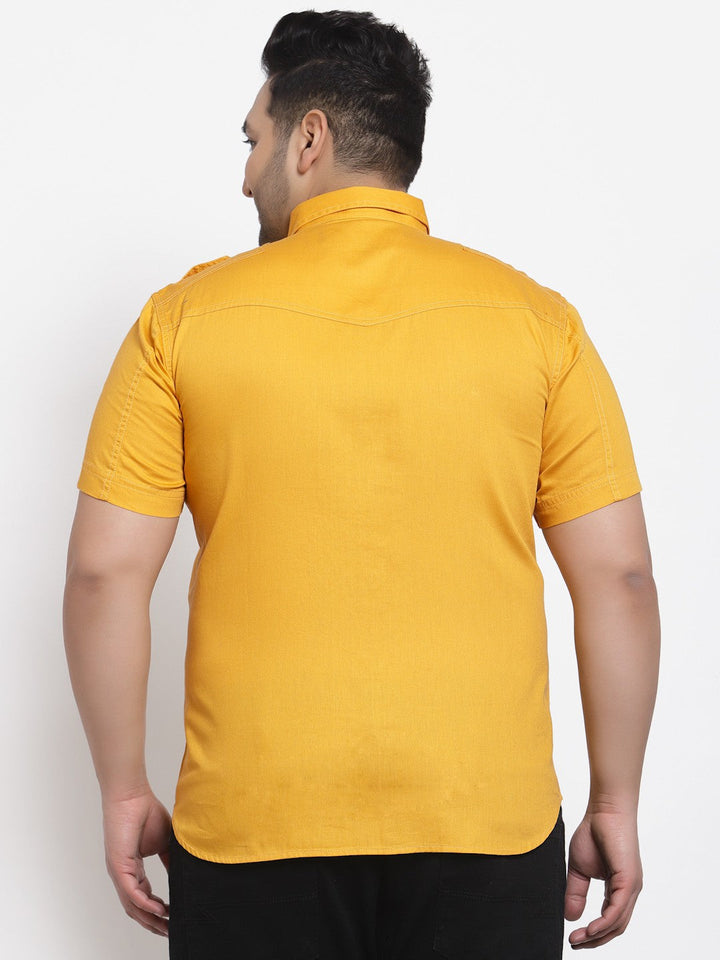 plusS Men Mustard Yellow Solid Regular Fit Cotton Casual Shirt