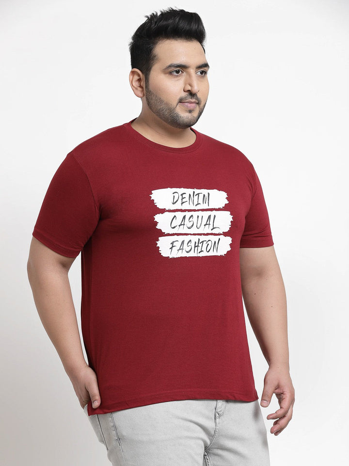 plusS Men Maroon  White Typography Printed T-shirt