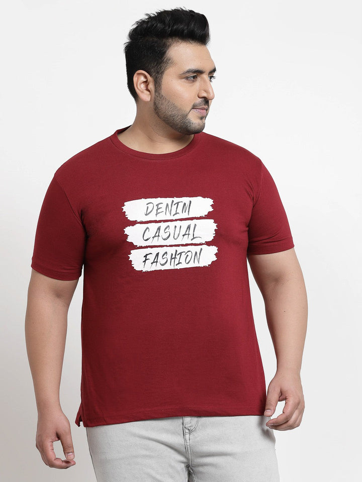 plusS Men Maroon  White Typography Printed T-shirt