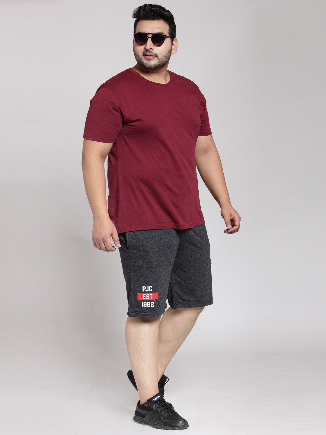 plusS Men Plus Size Grey Solid Sports Shorts