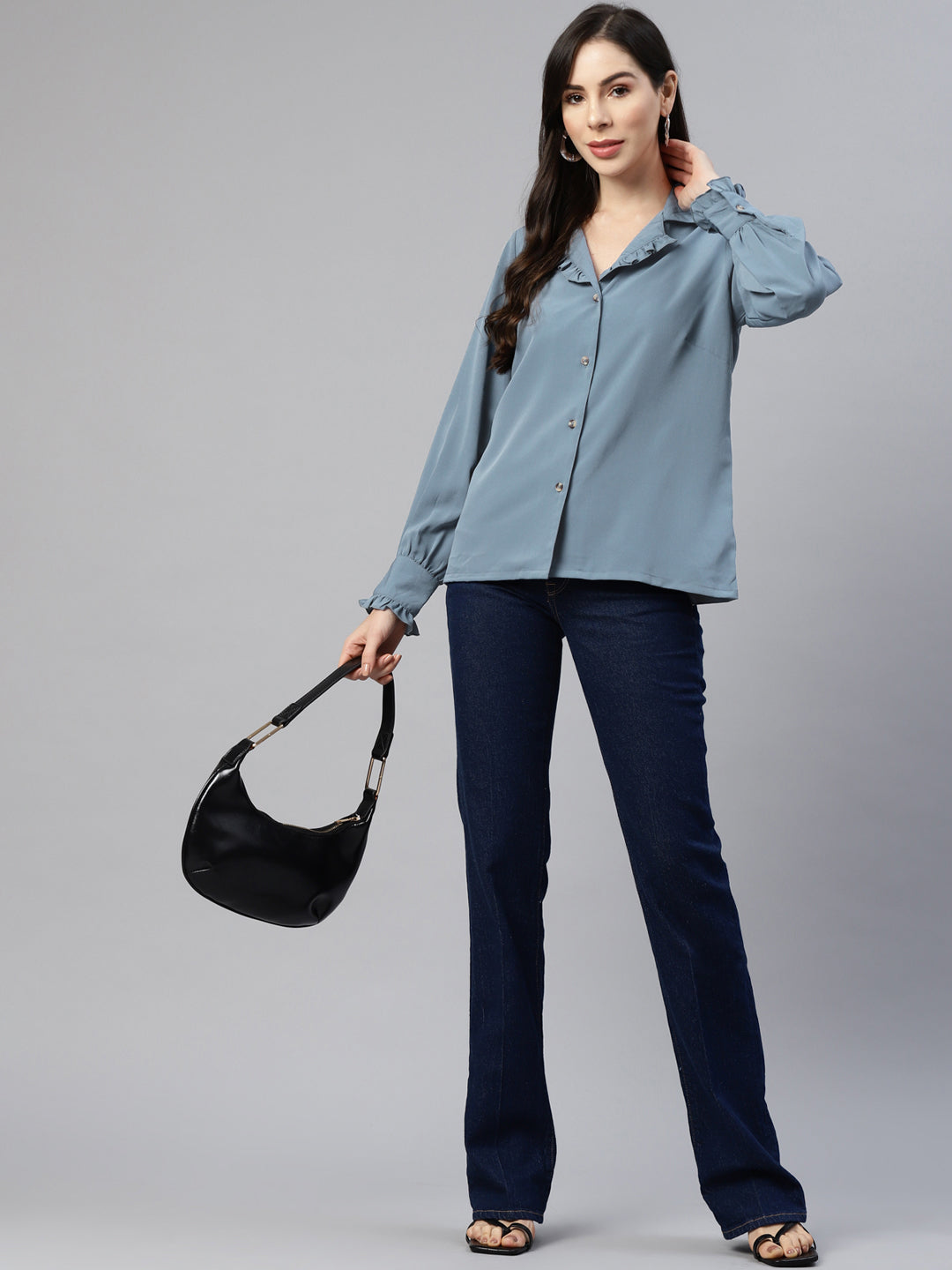 plusS Women Blue Regular Fit Casual Shirt