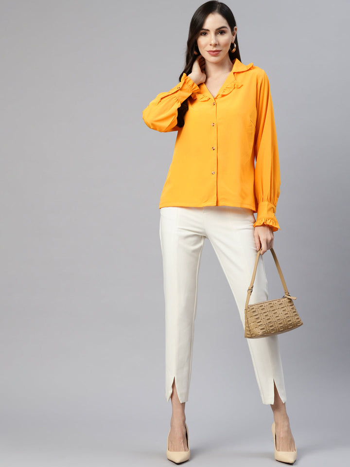 plusS Women Yellow Regular Fit Casual Shirt