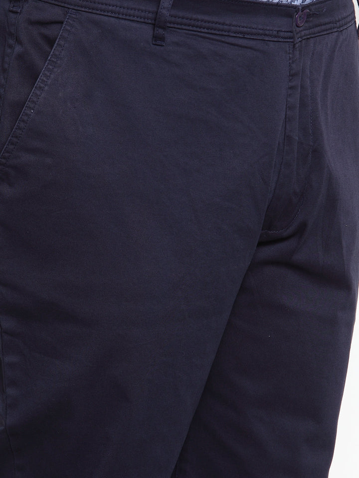 Men Navy Blue Regular Fit Solid Chinos