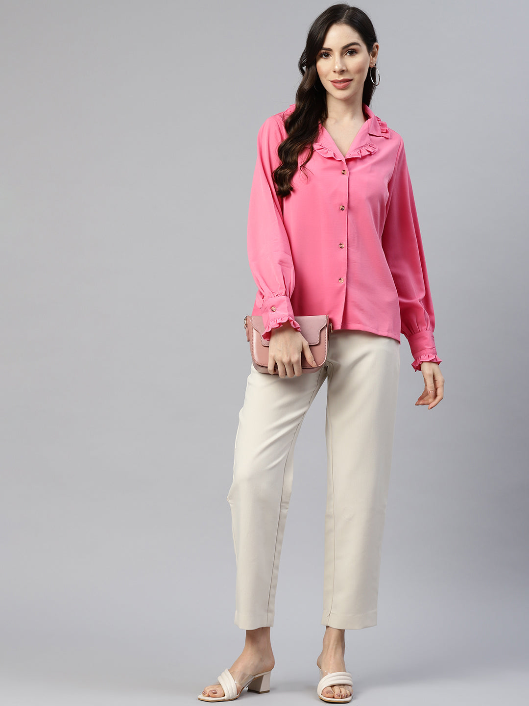 plusS Women Pink Regular Fit Casual Shirt