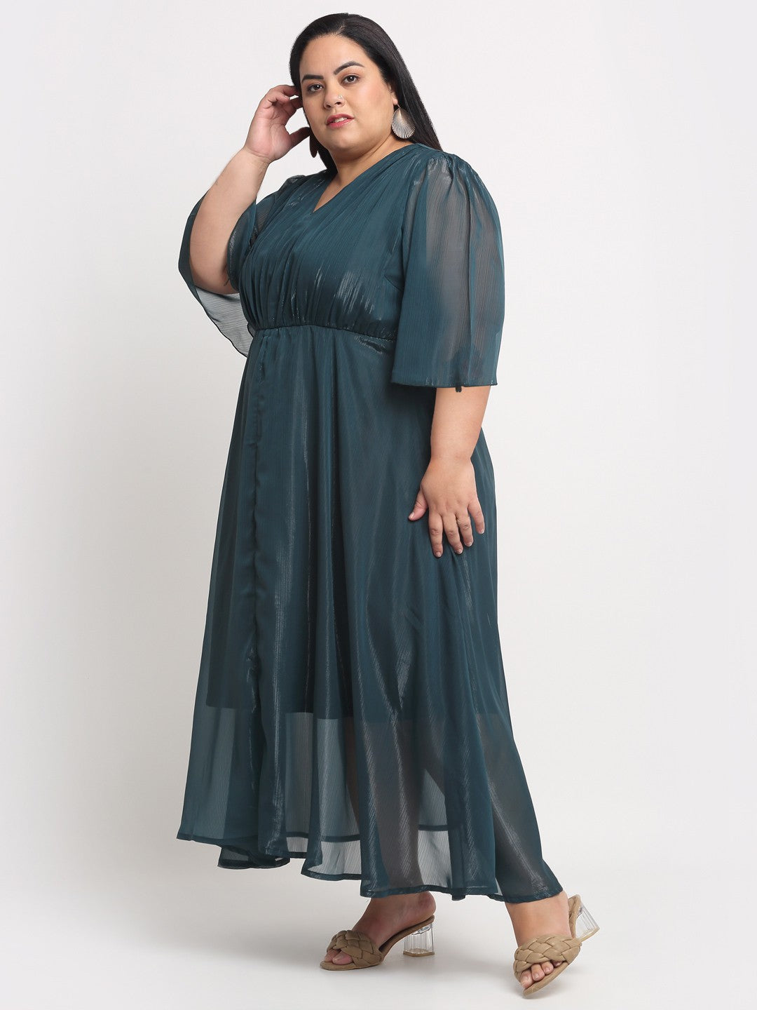 plusS Women Plus Size Green Solid Maxi Dress