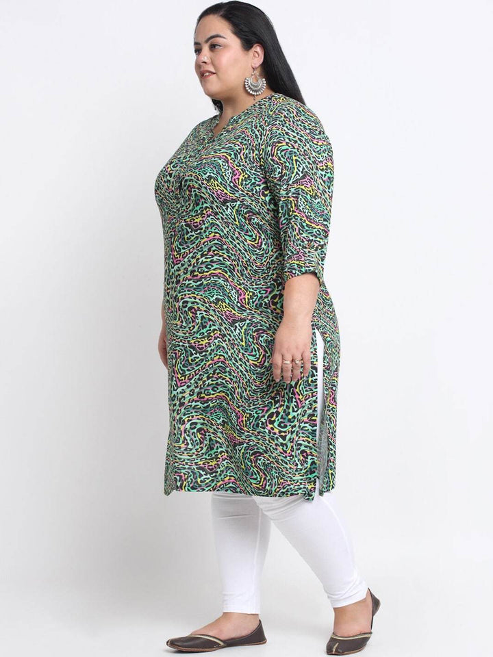 plusS Plus Size Mandarin Collar Abstract Printed Kurta