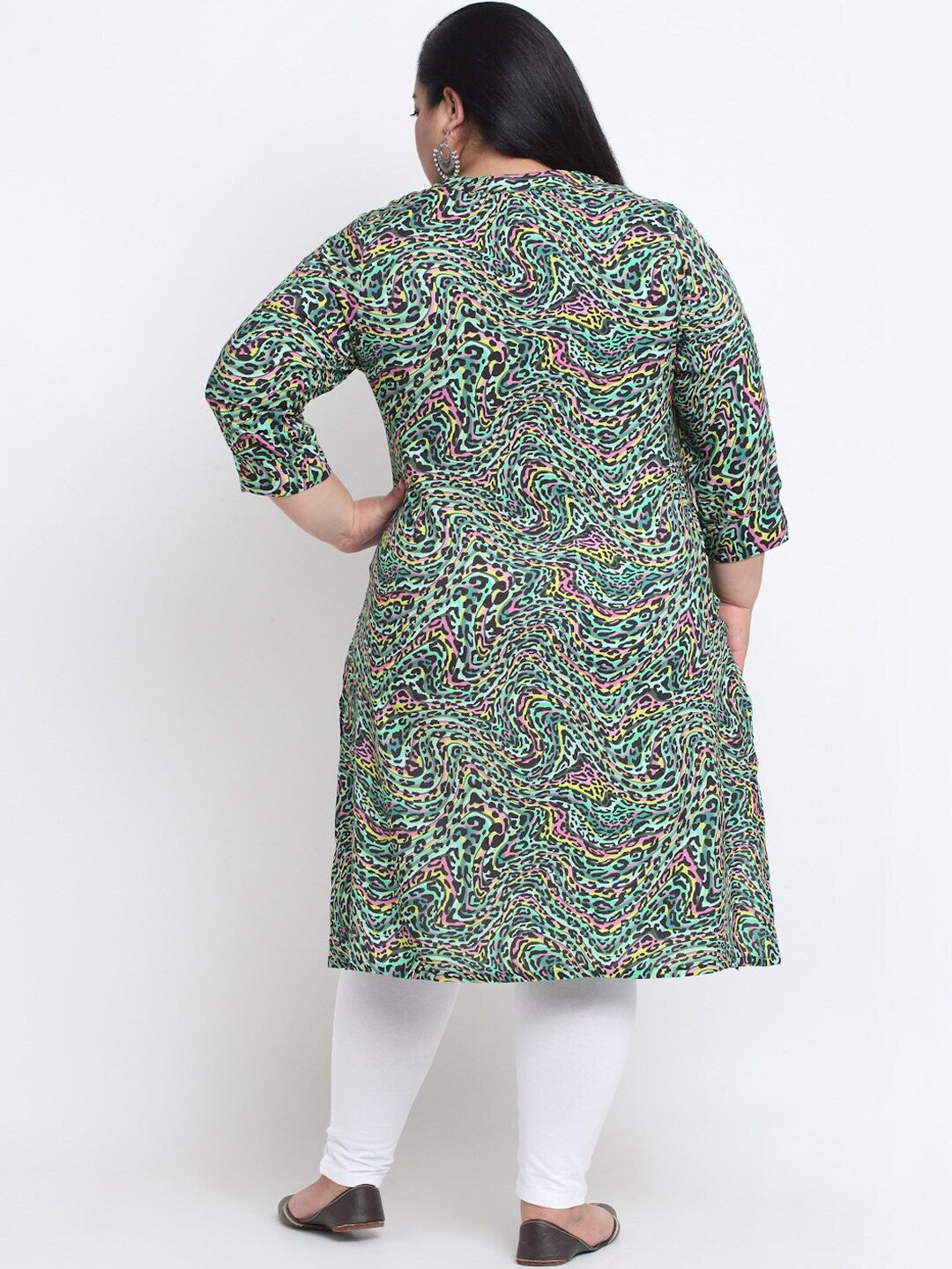 plusS Plus Size Mandarin Collar Abstract Printed Kurta