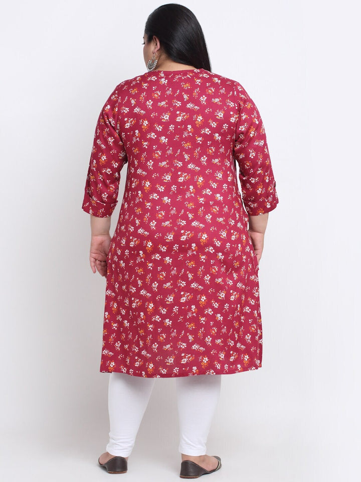 plusS Floral Printed Mandarin Collar A-Line Regular Kurta