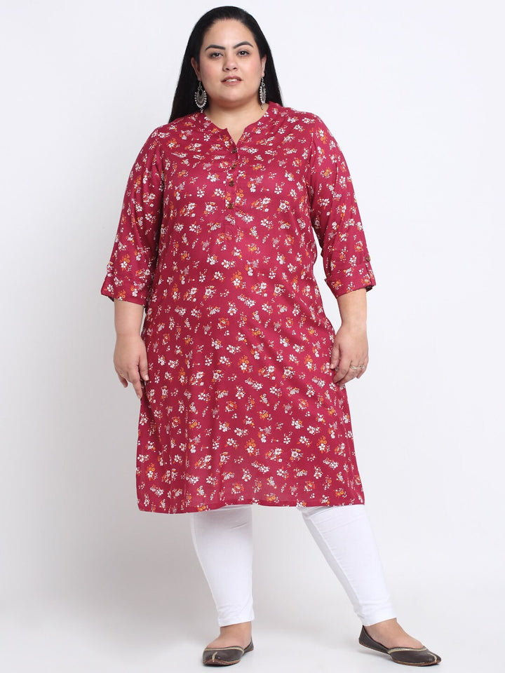 plusS Floral Printed Mandarin Collar A-Line Regular Kurta